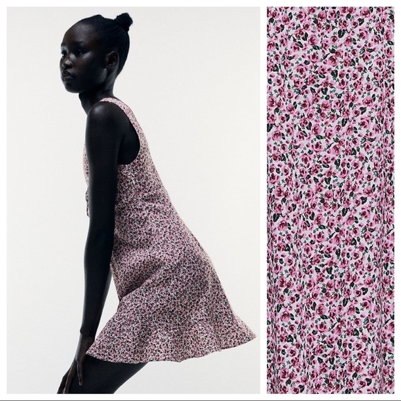 🌹NWT. Zara Flowers Rosebud Print Linen Blend Mini Dress. Size M. - Picture 3 of 11